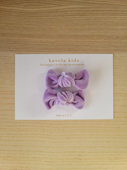 Lilac velvet Knotted pigtail set | Nylon Headband Bow