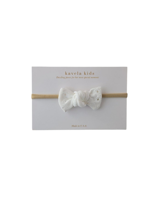 White eyelet Bow| Nude or White Nylon Headband.