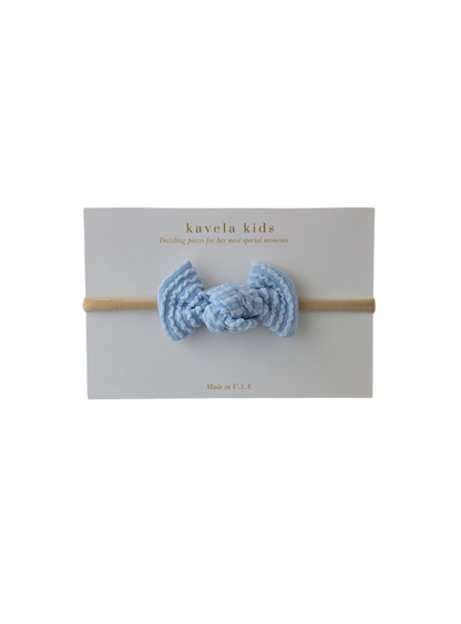 Medium Blue Wavy Bow | Nude or white nylon Headband