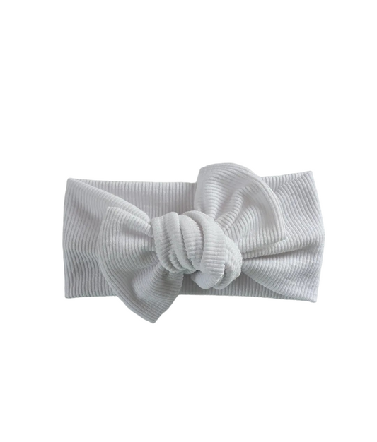 White Ribbed Classic Headband Bow