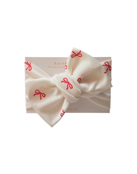 White mini Rib + Red bows| Oversized Headband Bow
