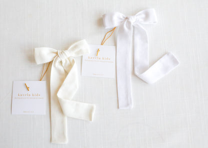 White linen long tail bow / Ribbon bow style