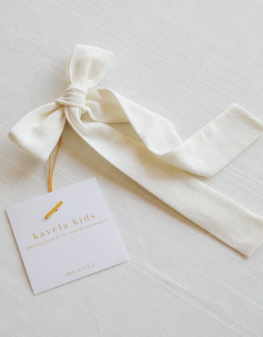 Ivory linen long tail bow / Ribbon bow style